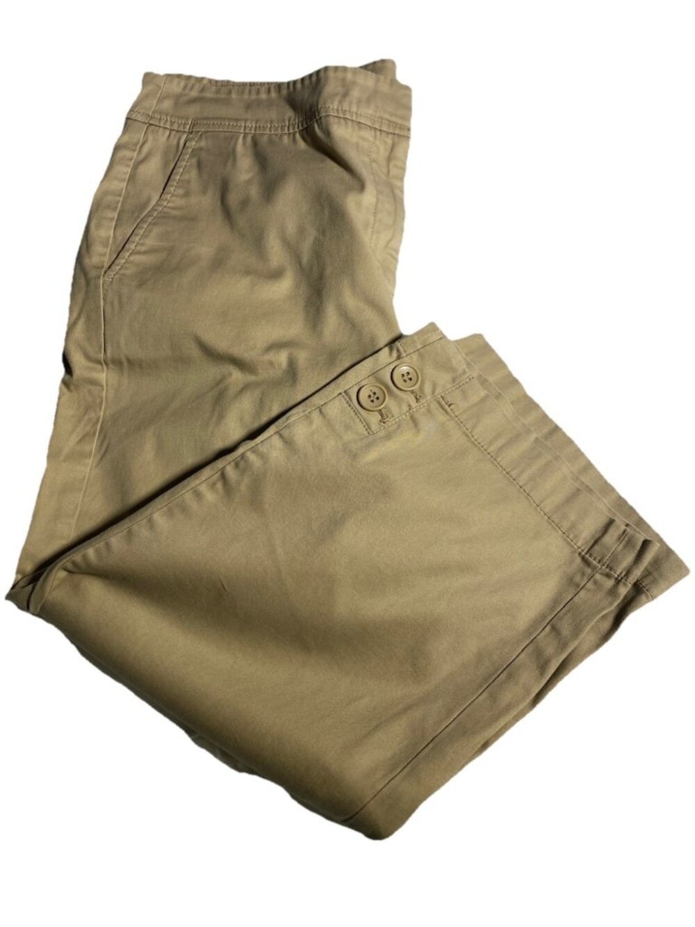 Talbots Khaki Size 10 Cotton Pedal Pusher Capri Button Detail Summer Festival